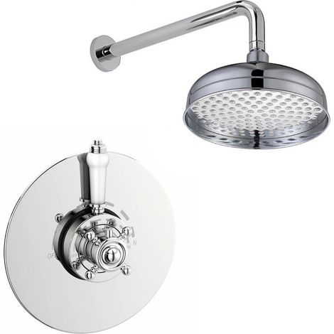 Edwardian Traditional Dual Concealed Thermostatic Shower + Wall Mounted 8"" Rose (1/4)