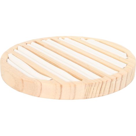 Plateau ronde en bois massif à 6 cases pour rangement de bijoux, organisateur anti-rayures pour boucles d'oreilles et bagues en cuir blanc (1/5)