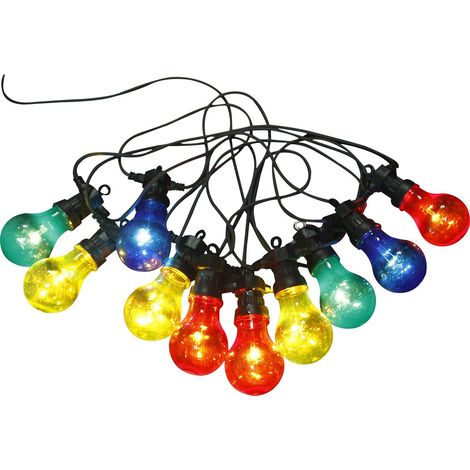Guirlande lumineuse IP44, ampoules multicolores, 7,5 m, idéale pour la décoration extérieure et les événements festifs.
