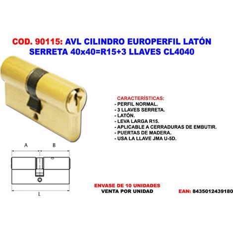 avl cilindro europerfil laton serreta 40x40 r15+3 llaves cl4040