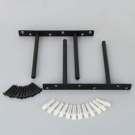 Support Étagère Flottante - Acier Inoxydable Noir - Fixation Murale Discrète - Lot De 2 (1/4)