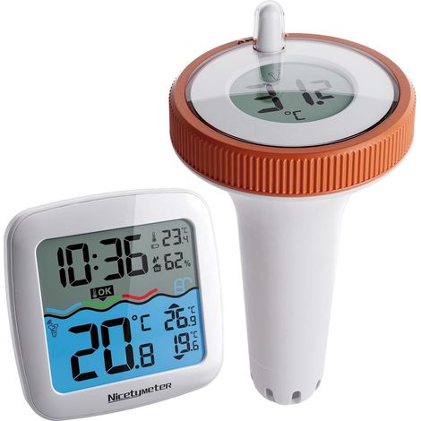 Termometro per piscina wireless, termometro galleggiante per piscina di facile lettura con monitor di temperatura e umidità interna, impermeabile IPX7 a 3 canali, per piscina e vasca da bagno (1/5)