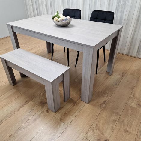 Dining Table and 2 Chairs With Bench Grey 2 Black Velvet Chairs Wood Dining Set Furniture (1/5)