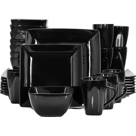 Service de vaisselle, céramique noire, assiettes carrées (1/2)