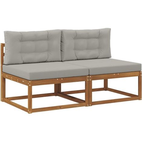 Canapé d'extérieur avec coussins, ensemble 2 pièces, couleur bois naturel. (1/5)