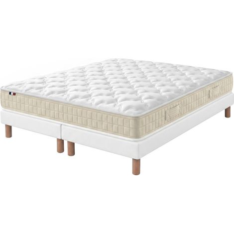 Ensemble matelas latex sommier déco blanc 2x80x200cm
