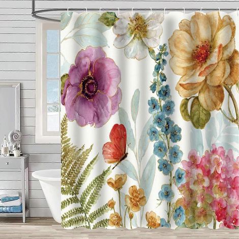 Rideau de douche imprimé à motifs de feuilles abstraites, en polyester lavable, anti-moisissure, avec 12 crochets (1/5)