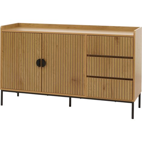 Credenza/cassettiera/mobile contenitore con 3 cassetti e 2 ante 80 x 130 x 42 cm legno melaminico con finitura a doghe naturali 040009423