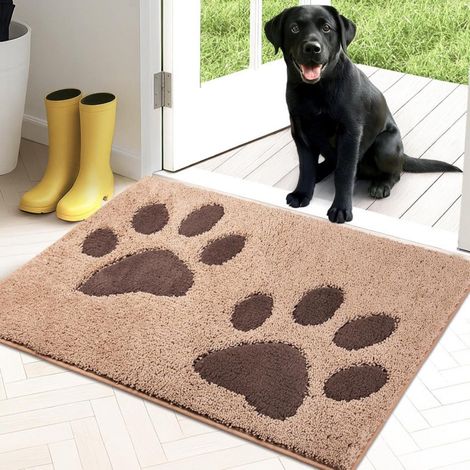 Tapis d'intérieur antidérapant et lavable en machine, doux et absorbant, idéal pour les chiens, les entrées, les portes et les couloirs. Dimensions : 40 x 60 cm, couleur camel. (1/5)