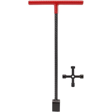 Clé multifonction en acier pour compteurs d'eau, avec poignée en T et outil 4 en 1 pour vannes et robinets, rouge. (1/5)