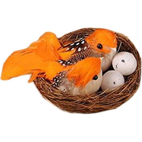 Nid d'oiseau artificiel avec œufs, sculpture d'oiseaux, décoration de Pâques pour le printemps-Orange