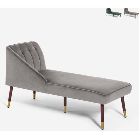 Chaise longue vintage izquierda clásica color verde de terciopelo Agos - Gris