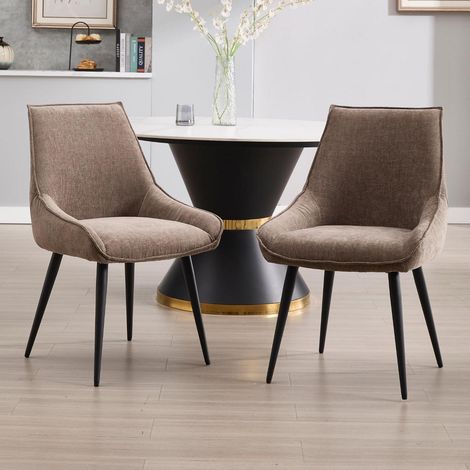 Lot de 2 chaises de salle à manger en velours côtelé, assise confortable, dossier ergonomique, pieds noirs (1/5)