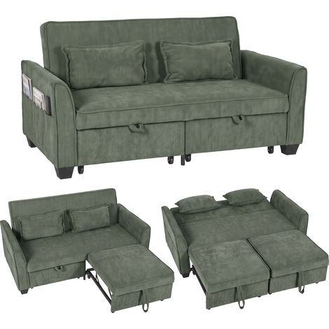 HOMCOM Sofa Bed, 4-in-1 Convertible Pull Out Sleeper Sofa, Dark Green (1/5)