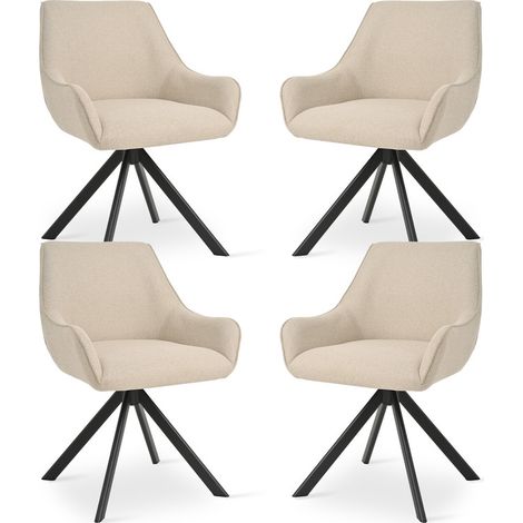 Goeurvant 360° drehbarer Sessel mit geschwungener Rückenlehne und weichem Kissen, perfekte Kombination aus Stil und Komfort - 4er Set - Beige