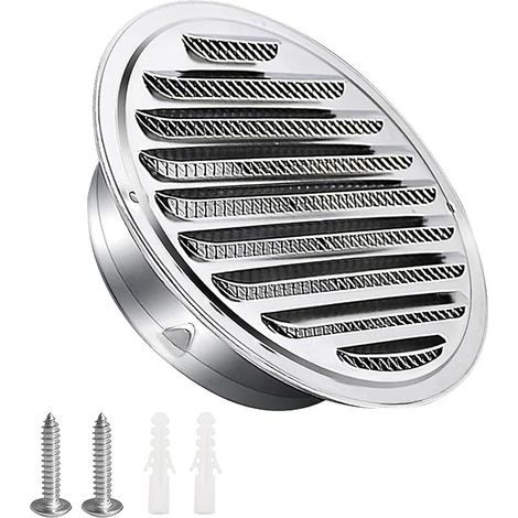 Grille d'aération en acier inoxydable 100mm avec vis et chevilles Protection contre les intempéries Lamelles avec moustiquaire et boucle Grille d'évacuation d'air ronde Visser et bride Grille (1/5)