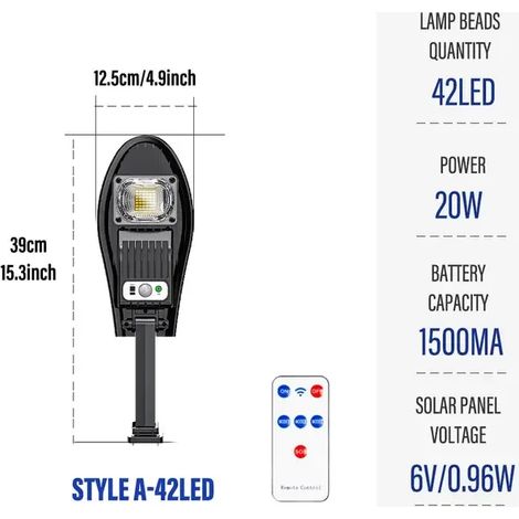 Lampadaire de jardin extérieur à LED solaire avec détecteur de mouvement et télécommande, applique murale étanche. (1/4)
