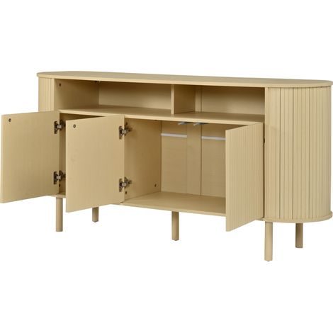 Credenza 160 cm in truciolare con 3 ante a onde e 2 vani aperti, colore naturale (1/5)