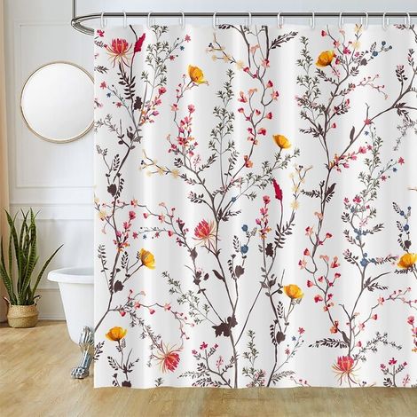 Rideau Douche Fleurs Vintage, Rideau de Baignoire Polyester Lavable Rideau de Bain avec 12 Crochets 180x180cm (1/5)