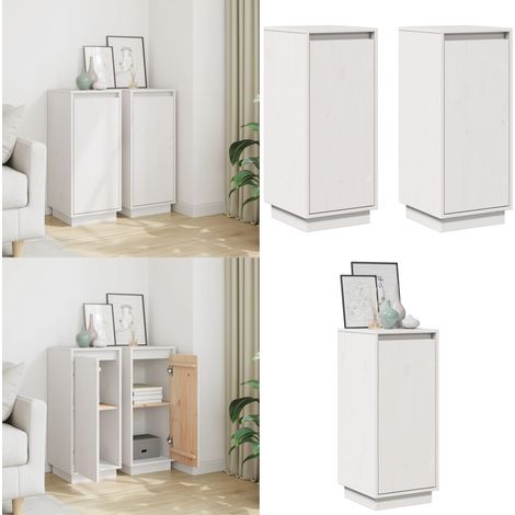 Buffets 2 pcs Blanc 31,5x34x75 cm Bois massif de pin - Buffet Blanc - Meuble Rangement - Commode - Bibliothèque - Mobilier Chambre - Home & Living (1/5)