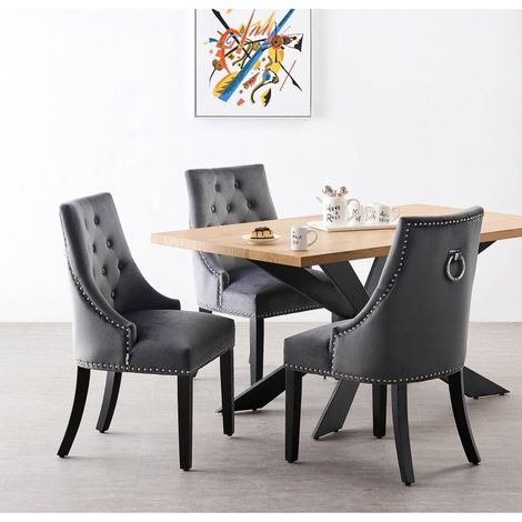 Set da pranzo Duke LUX Windsor - Tavolo da pranzo in legno di quercia e set di 6 sedie da pranzo in velluto grigio scuro - Sala da pranzo Cucina (1/5)