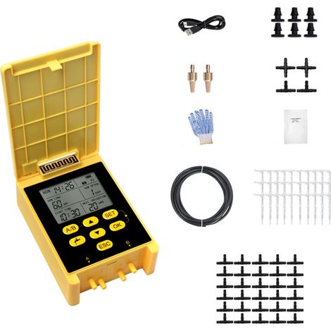 kit arrosage automatique solaire, double pompe avec écran LCD, goutte-à-goutte pour 30 plantes, terrasse et balcon (1/5)