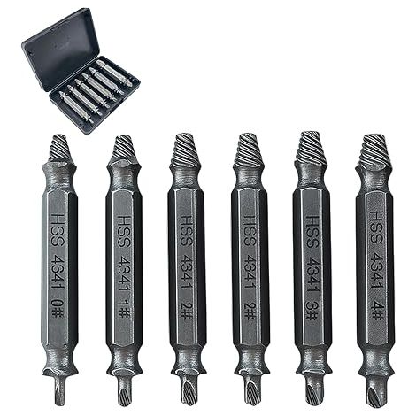 6PCS Kit Extracteur de Vis avec Adaptateur, Extracteur Double Face pour Vis Endommagées, Extracteur Tourne-à-Gauche pour Vis Cassées, Outil Précis pour Vis Rouillées et Usées (1/5)