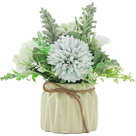 Bouquet d'hortensias artificielles - Vase en céramique - Décoration intérieure pour salle à manger bureau et fête - 1 pièce (1/5)