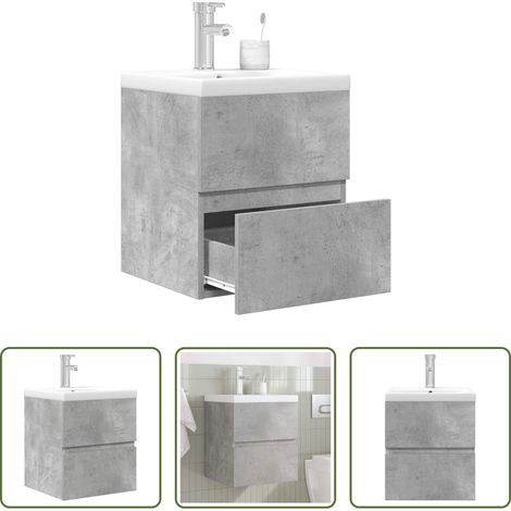 vidaXL Badmöbel Set - 2-tlg. Badmöbel-Set Betongrau Holzwerkstoff (1/5)