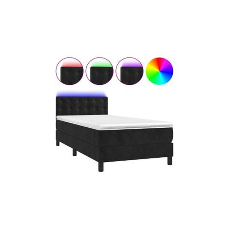 Sommier à lattes de lit avec matelas et LED Noir 90x200 (1/5)