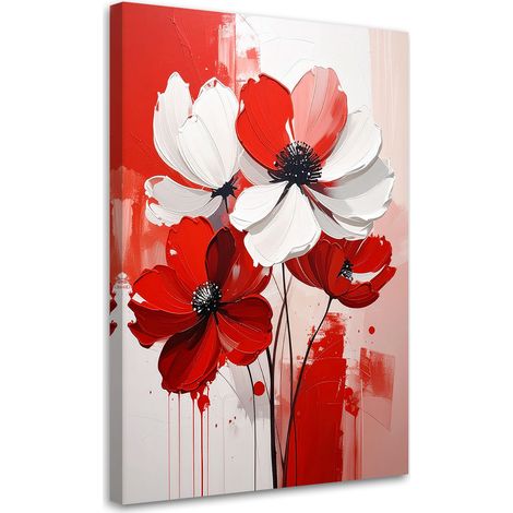 Stampe su Tela, Fiori bianchi e rossi su uno sfondo rosso acceso - 20x30 (1/2)