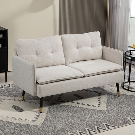 Zweisitzer-Sofa, Wohnzimmersofa, Kissen, gepolsterte Sitzfläche, gesteppte Rückenlehne, 139 x 68 x 80 cm, cremefarben
