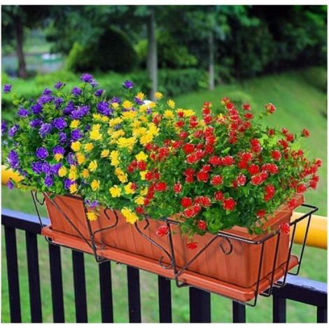 Lot de 8 Fleurs Artificielles pour Balcon Résistant Aux UV Vert Eucalyptus Décoration pourFenêtre le Mariage la Fête (Rouge) (1/4)