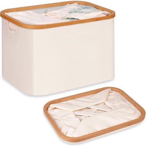 Wäschekorb Faltbar 50L Bambus Aufbewahrung Beige-50l (1/5)
