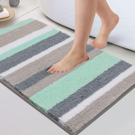 Alfombrilla de baño de microfibra antideslizante y absorbente, extralarga y suave, lavable a máquina (40 x 60 cm, verde/gris). (1/5)
