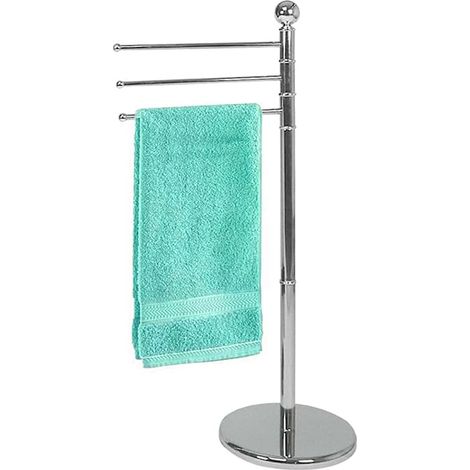 Portasciugamani a Piantana da Bagno Cromata Mis. 29x33x90 cm - Porta Salviette da Terra a 3 Barre, Supporto a Barre Girevoli, Accessori per il Bagno (1/5)