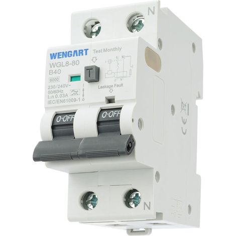 Disjoncteur Différentiel RCBO Type A - B40A 30mA - 1P+N 6kA - Protection de Haute Sensibilité pour Électroménager et Circuits Sensibles - Format 36mm 2 Modules - WGL8-80 (1/5)