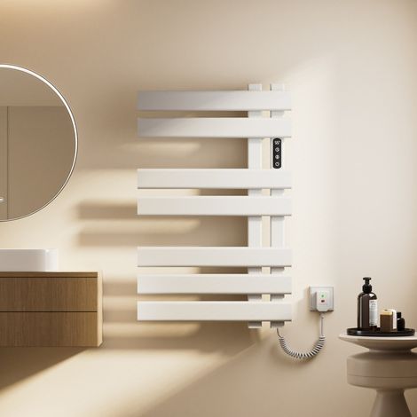 OihPaw Scaldasalviette,Radiatore portasalviette Elettrico 450x720mm,Scaldasalviette termostatico Intelligente Bianco 235 W,Radiatore da Bagno Elettrico con Timer Touch Switch,Impermeabile IPX4 (1/5)