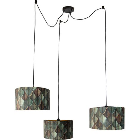 QAZQA Pendant Lamp Black with Leaf Shade and Gold Interior 35cm -