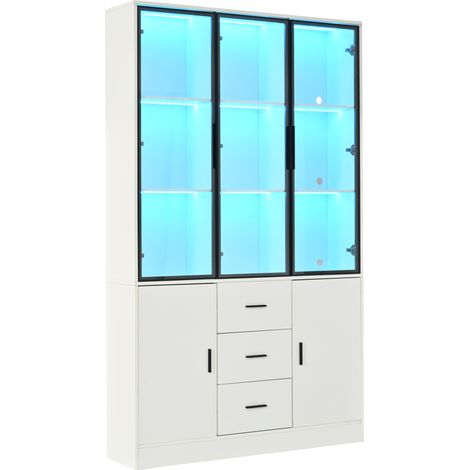 Vitrina con puertas de vidrio y LED RGB, aparador alto blanco 120x30x200 cm (1/5)