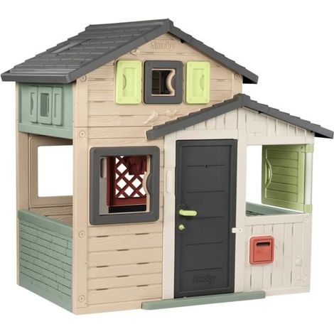 Cabane de jardin pour enfant – Maison Friends House Evo – Hauteur 1m60 – 6 fenêtres – Portillon – Boîte aux lettres – À partir de 3 ans – Smoby