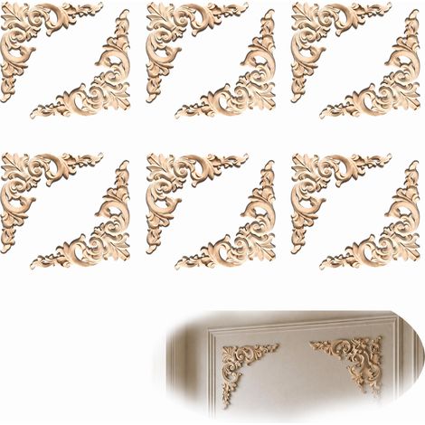 Lot 12 Pièces Moulure Murale Bois Massif Naturel Bekecidi Deco Murale Bois 8 x 8 cm Moulure Decorative Non Peinte Applique Fleur (1/4)