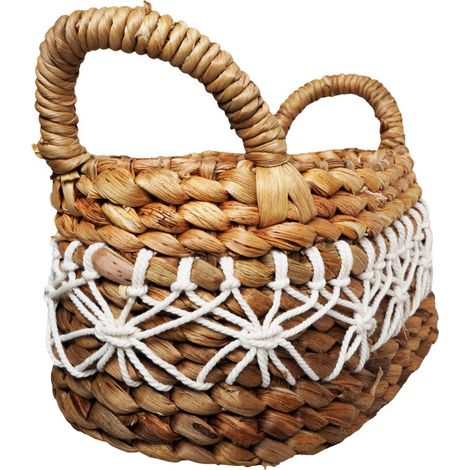 Panier ovale 31 cm tressé en jacinthe d’eau anses et broderies – CORAL (1/5)