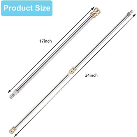 Lot de 2 Rallonge Nettoyeur Haute Pression, 17″ Outils de Nettoyage Lance Rechange avec Raccord Rapide 1/4 pour Nttoyeur Haute Pression, Pistolet, Machine de Nettoyage (1/3)