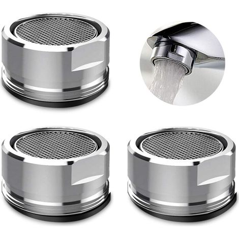 Aérateur de robinet 3 pièces, filtre de robinet avec joint pour cuisine, salle de bain - argent (diamètre extérieur 24 mm) (1/5)