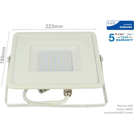Faro Led Flood Light 50W IP65 Bianco Freddo Super Slim 28mm Carcassa Bianca Samsung Garanzia 5 Anni SKU-411 (1/3)