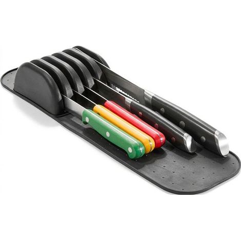 Bloc à couteaux pour tiroir, pour 5 couteaux, organisateur de couteaux antidérapant, compact, noir, sans BPA, sûr. (1/5)