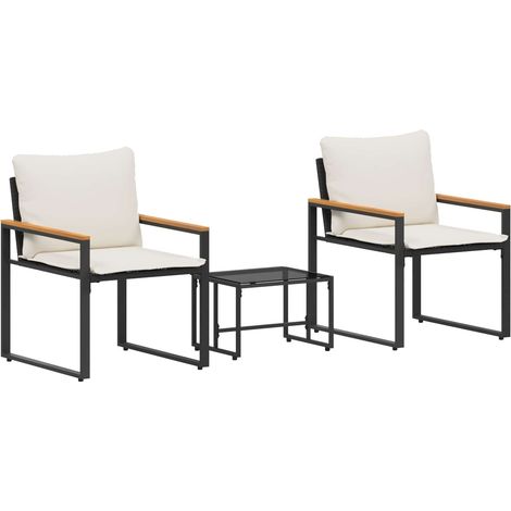 Juegos de muebles con cojín 3 pcs Negro y Crema Ratán vidaXL