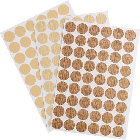Selbstklebende Schraubenlochabdeckungen, 486 Stück, 9 Bögen à 21 mm, Holzmaserung, geeignet für Möbel wie Schränke und Regale, Farbe: Hell-Eiche (1/4)