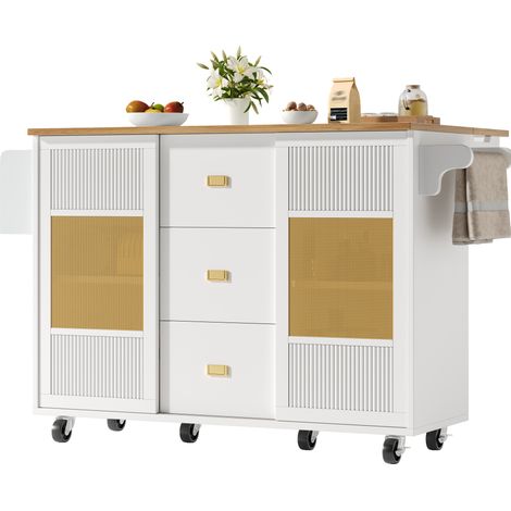 CHICFURN Isola da cucina 146,85 x 70 x 90 cm in MDF e metallo bianco con ruote (1/5)